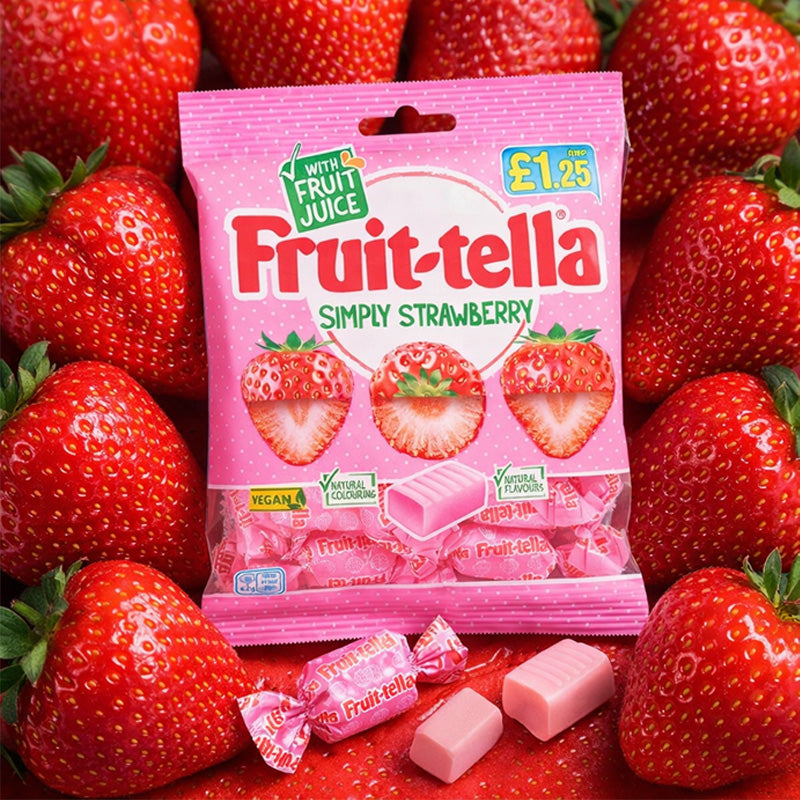 Fruit-tella Simply Strawberry Vegan Chewy Sweets 135g PMP Pack (Box of 12 Packs)