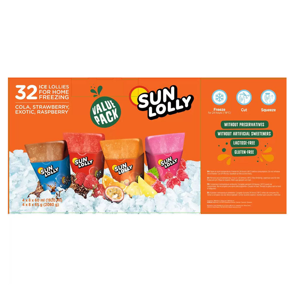 Sun Lolly Ice Pop Variety Pack – 32 Refreshing Freezable Pops (60ml Each)