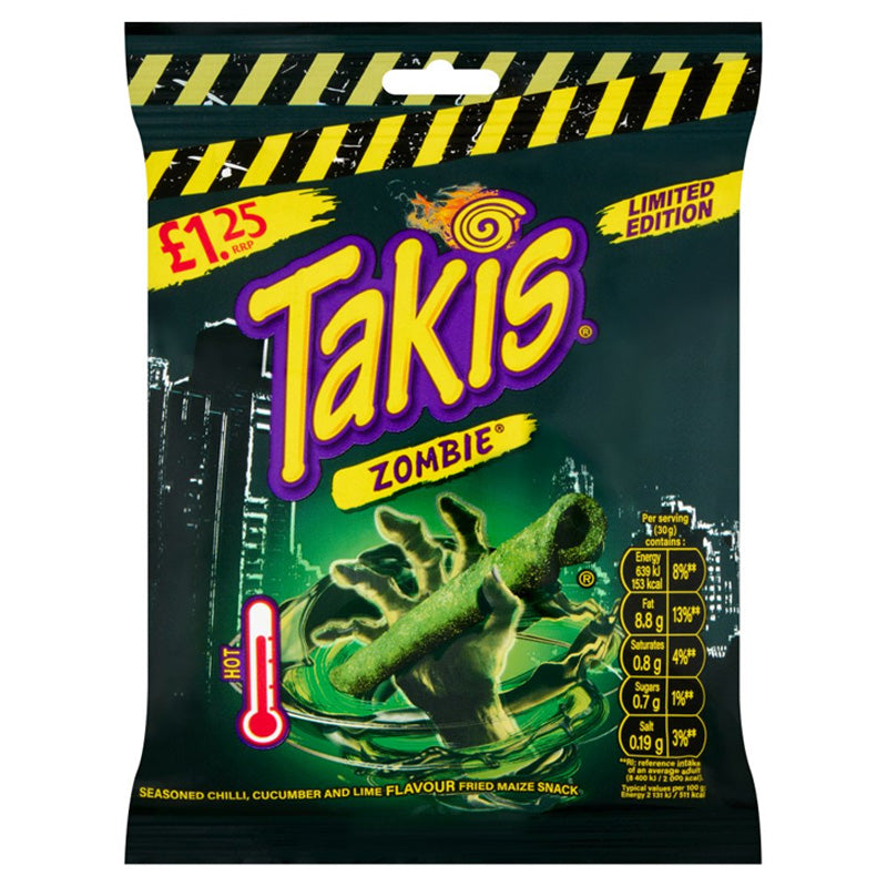 Takis Zombie Habanero Cucumber & Lime Flavour Corn Snack 55g PMP Pack (10 & 21 Packs)