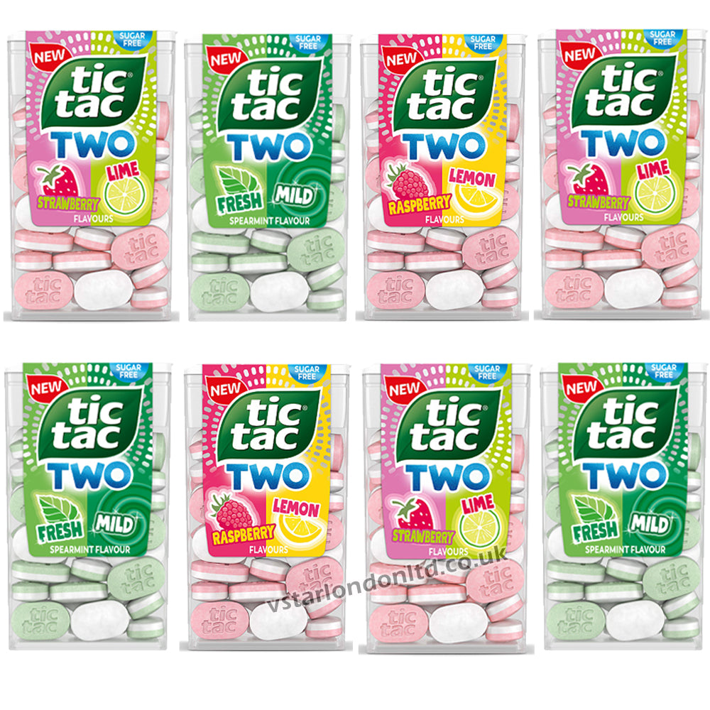 Tic Tac Two Variety Pack – Raspberry & Lemon, Spearmint, Strawberry & Lime (38g)