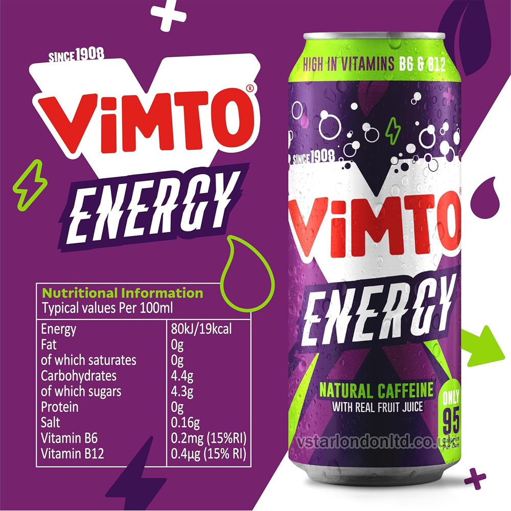 Vimto Energy Original 500ml x 12 Bottles – Refreshing Energy Drink