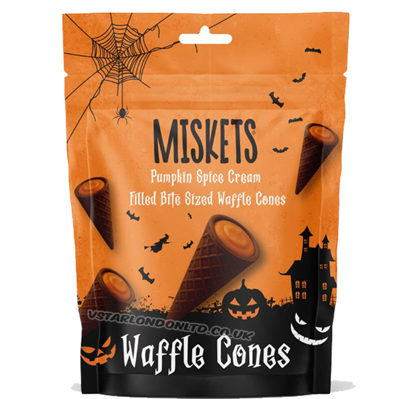 Miskets Pumpkin Spice Cones 50g – Halal Pumpkin Spice Cream Filled Waffle Cones (Box of 12 Packs)