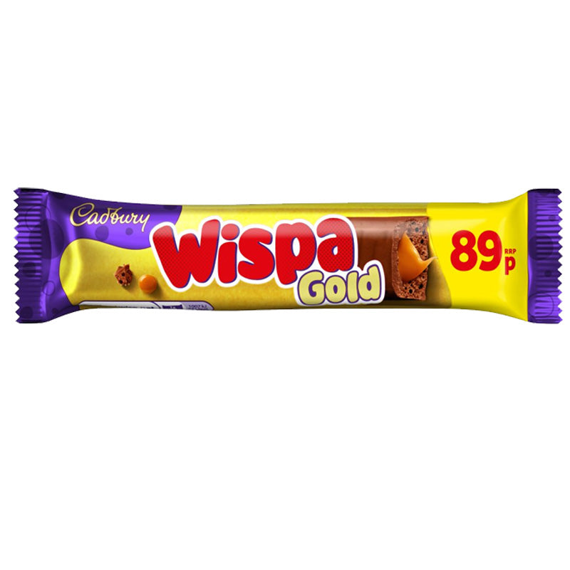 Cadbury Wispa Gold Chocolate Bar 48g PMP Caramel Filled Chocolate (Box of 48 Bars)