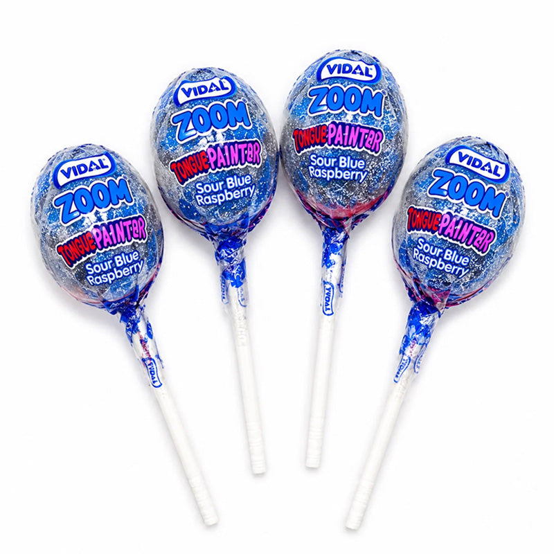 Vidal Zoom Sour Raspberry Tongue Painter Lollies 1.62kg Tub (50 Lollipops)