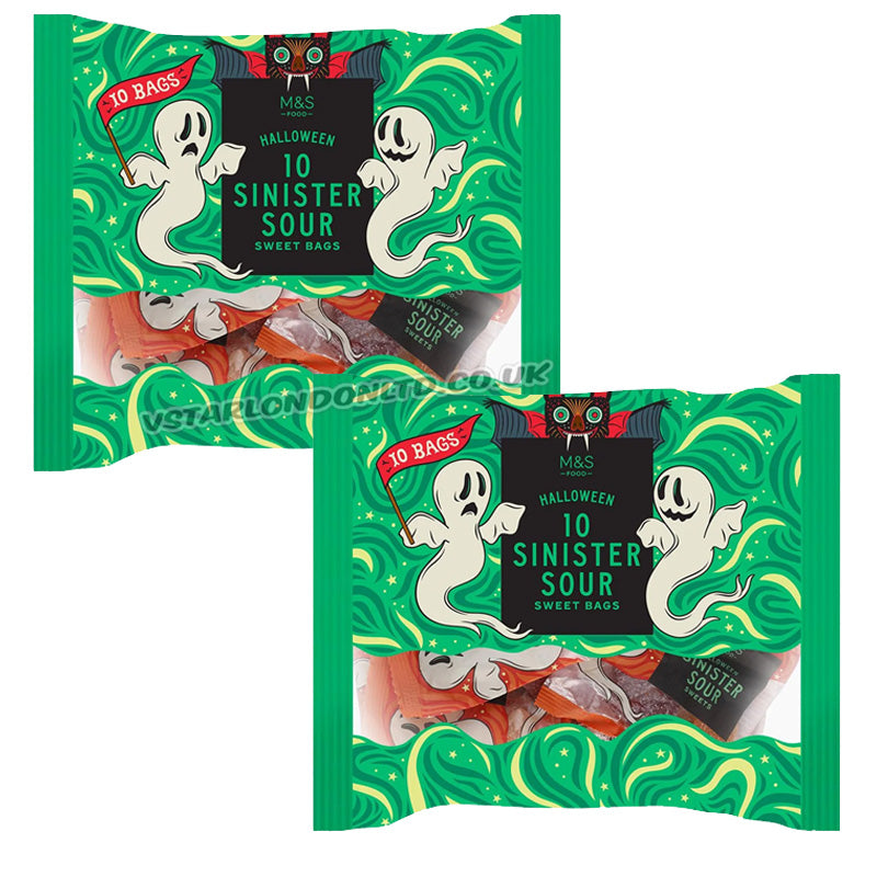 M&S Sinister Sour Sweets 300g x 2 Packs – Vegan Halloween Pumpkins Bats Ghosts