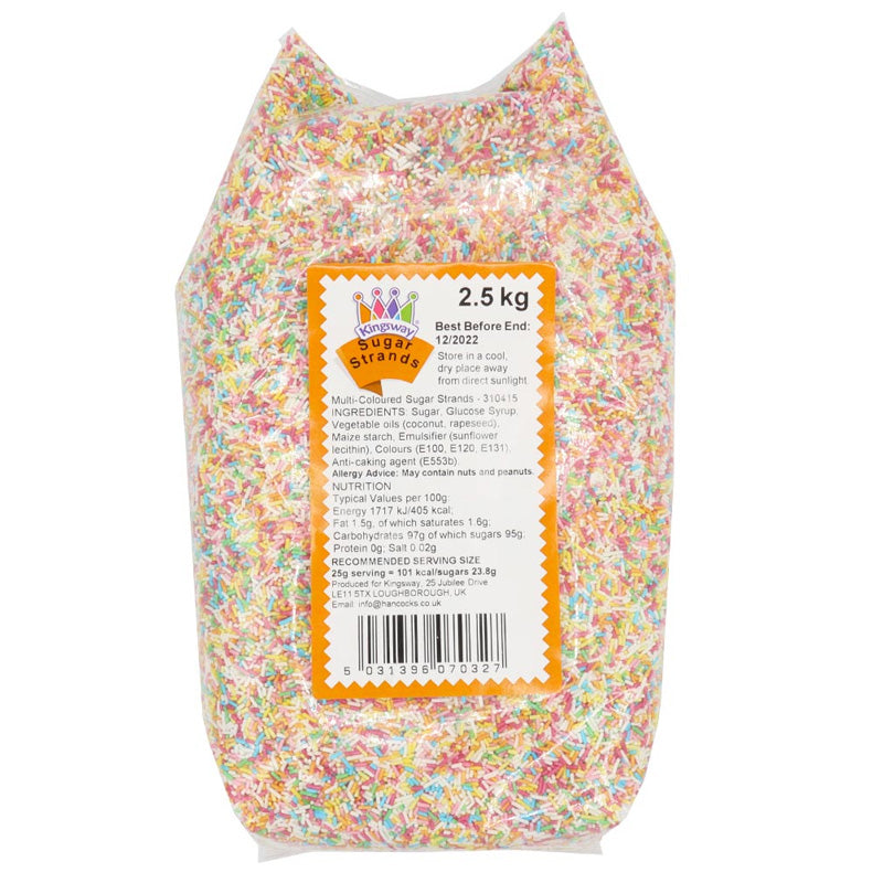 Kingsway Sugar Strands 2.5kg Bag Multi-Coloured Sugar Strands Topping