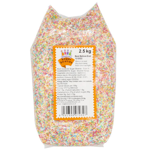 Kingsway Sugar Strands 2.5kg Bag Multi-Coloured Sugar Strands Topping