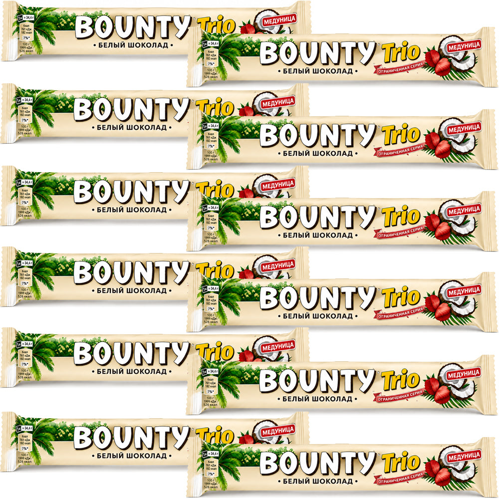 Bounty Trio Strawberry Chocolate Bar with Coconut & Strawberries 78g (12 & 24 Bars)