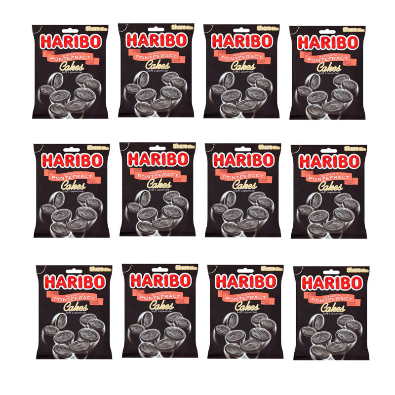 Haribo Pontefract Cakes Liquorice Sweets 160g Bag Classic Retro Liquorice Candy (Box of 12 Bags)