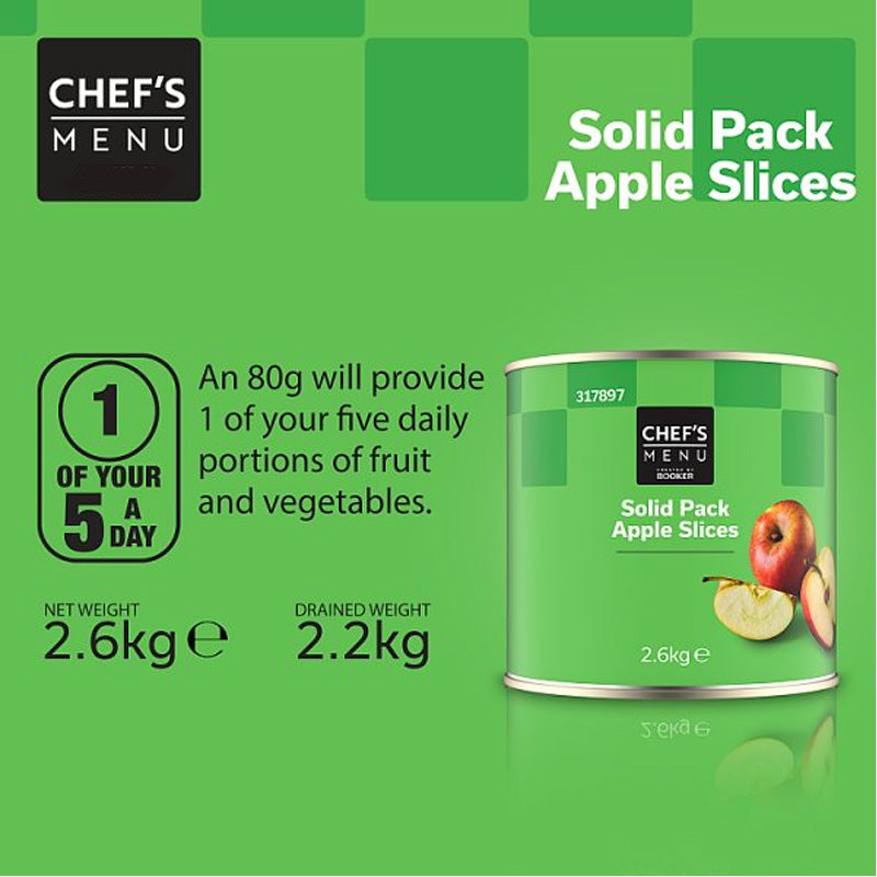Chef's Menu Solid Pack Apple Slices 2.6kg Tin 32 Servings