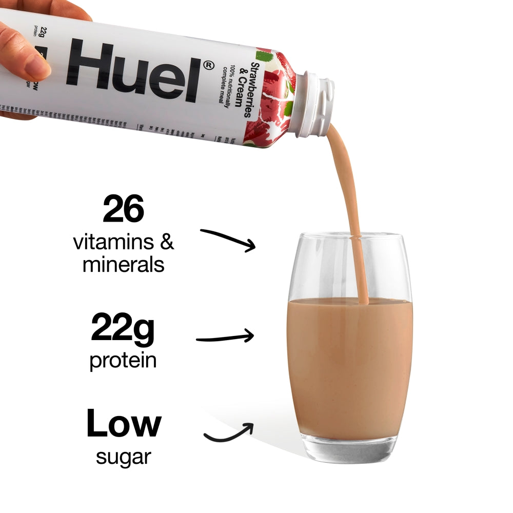 Huel Strawberry & Cream Flavour Ready-To-Drink Complete Meal Bottles 8 x 500ml