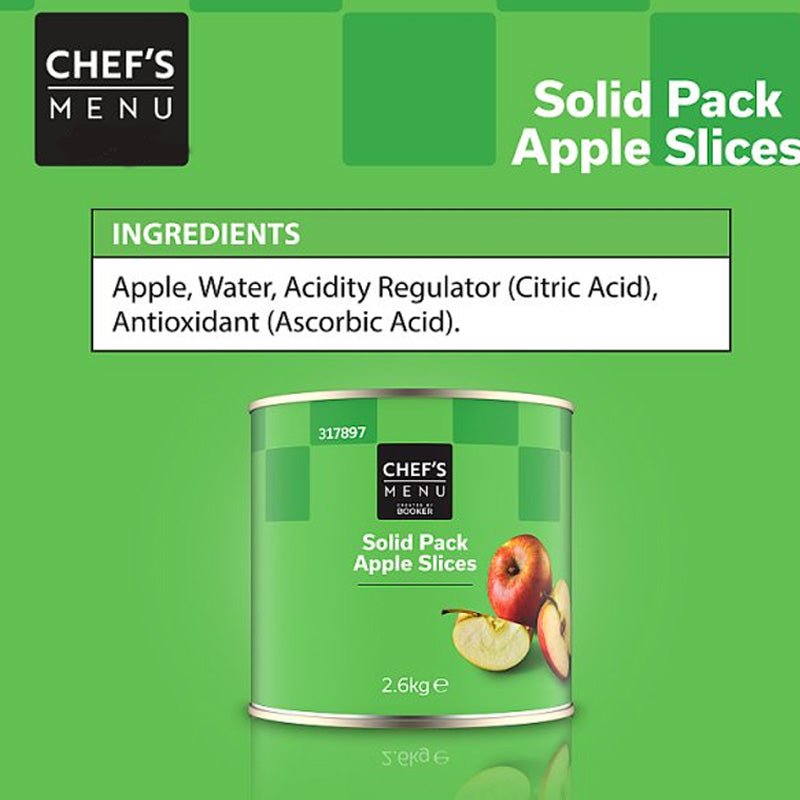 Chef's Menu Solid Pack Apple Slices 2.6kg Tin 32 Servings
