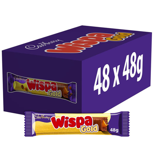 Cadbury Wispa Gold Chocolate Bar 48g PMP Caramel Filled Chocolate (Box of 48 Bars)