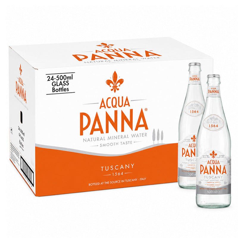 Acqua Panna Tuscany Natural Mineral Water Glass Bottles 500ml (Box of 24 Bottles)