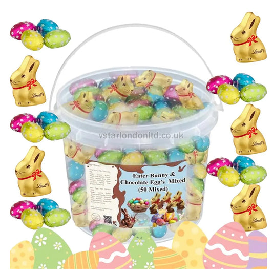 Lindt Easter Bunny & Eggs Milk Chocolate Gift Set – 50 Piece Tub