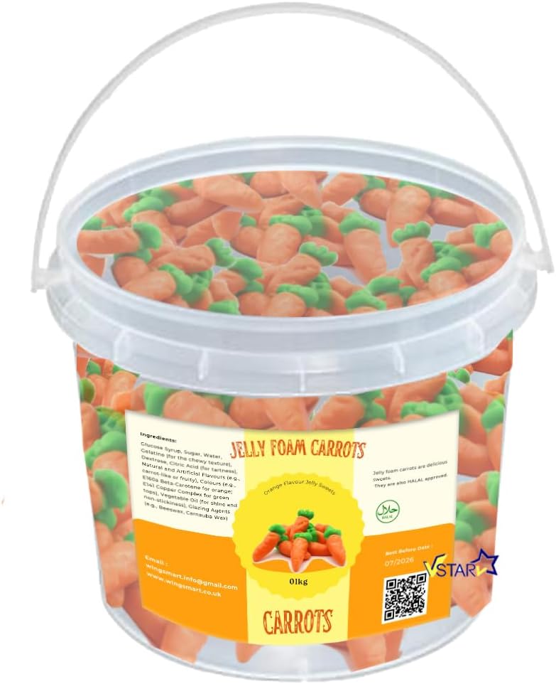 Jelly Foam Carrot Sweets – Orange Flavour Easter Treats in Gift Tub 1kg