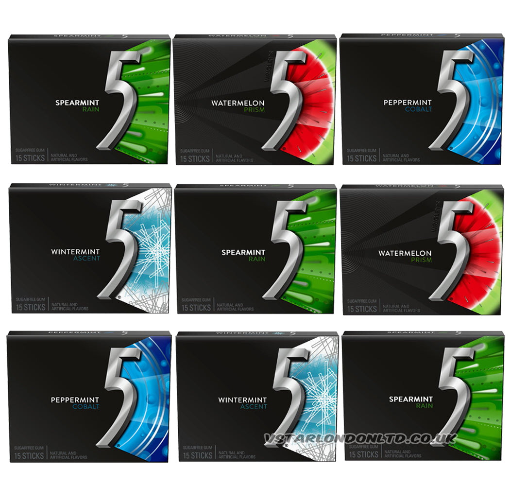 5 Gum Sugarfree Chewing Gum – Mixed 4 Varieties (10 Packs Bulk Pack)