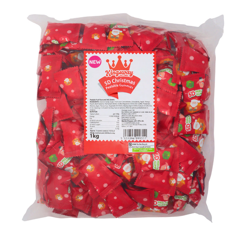 Kingsway 5D Christmas Peelable Gummies 1kg Fruit Flavour Individually Wrapped