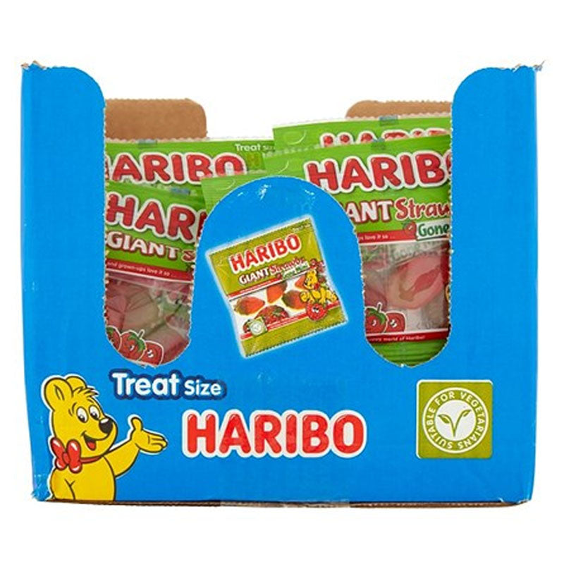 Haribo Giant Strawbs Gone Mini Bags 16g Fruit Flavour Gummy Sweets (Box of 100 Packs)