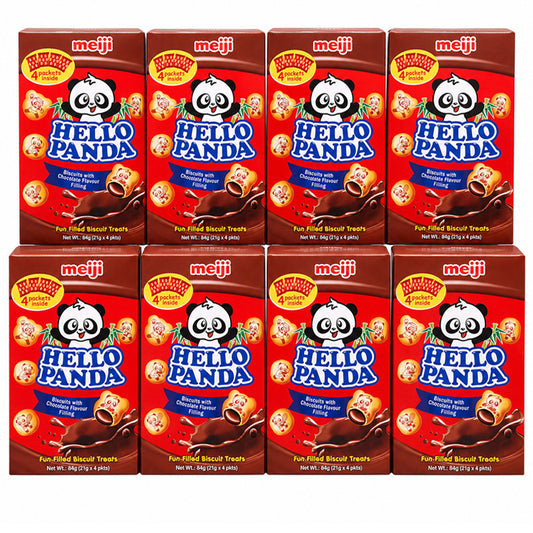 Meiji Hello Panda Chocolate Filled Biscuits 84g (4 x 21g) Crispy Biscuit Snacks (Box of 8)