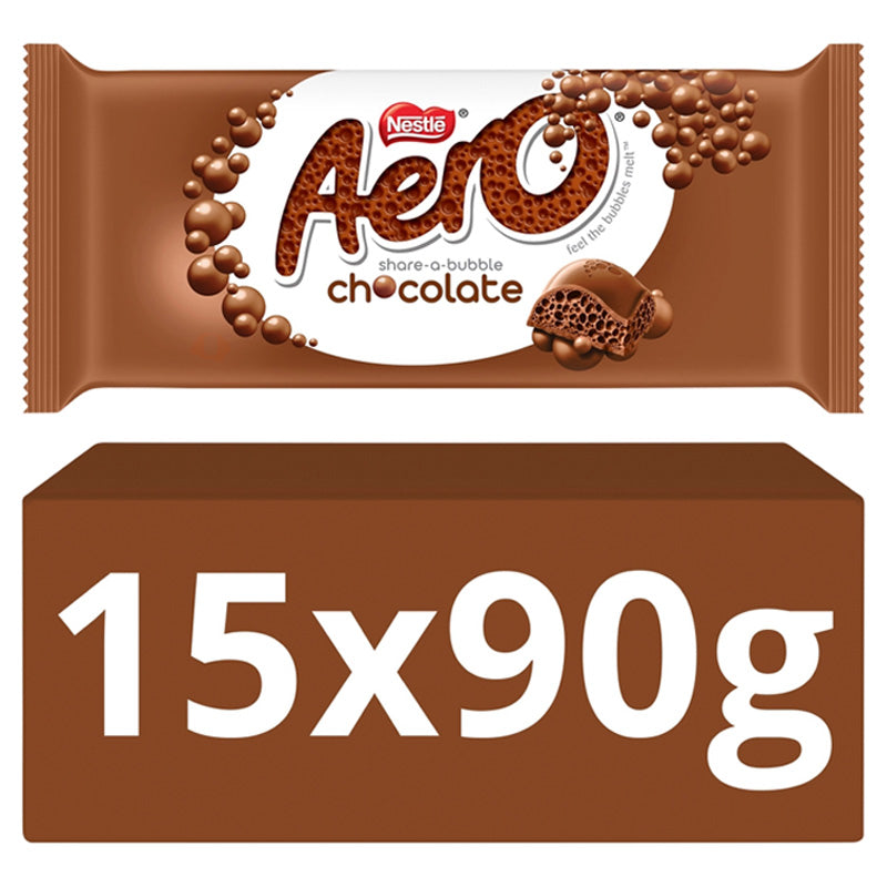 Nestle Aero Milk Chocolate Sharing Bar 90g Bubbly Chocolate 15 Bars Multipack