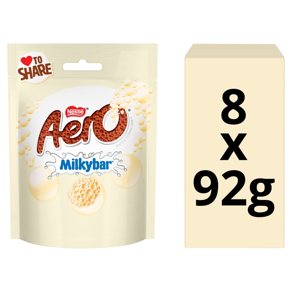 Aero Milkybar Bubbles White Chocolate Sharing Bag 92g (8 Bags)