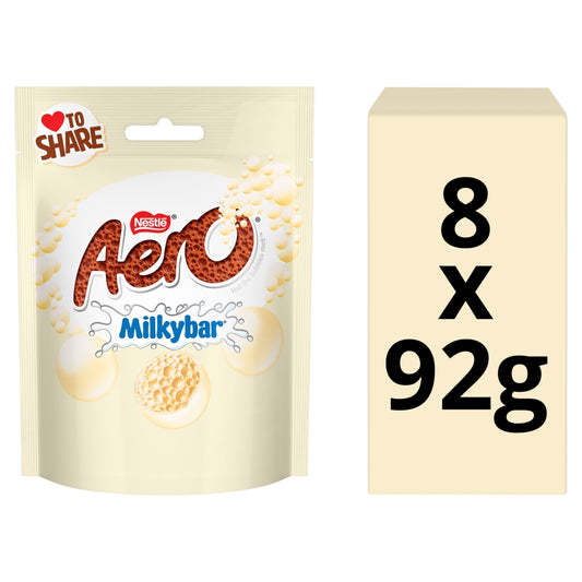 Aero Milkybar Bubbles White Chocolate Sharing Bag 92g (8 Bags)