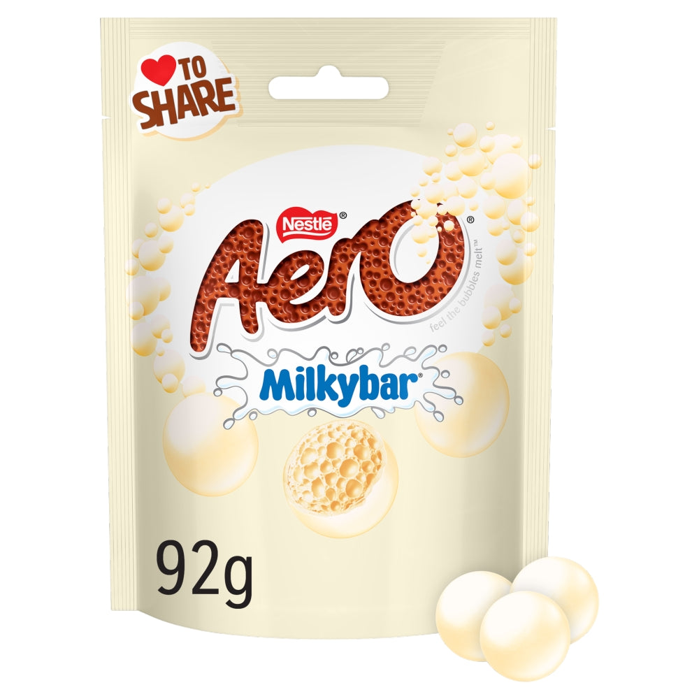 Aero Milkybar Bubbles White Chocolate Sharing Bag 92g (8 Bags)