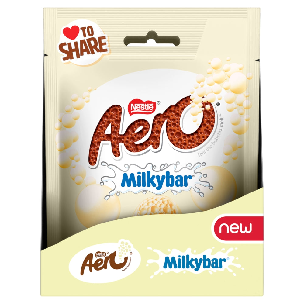 Aero Milkybar Bubbles White Chocolate Sharing Bag 92g (8 Bags)