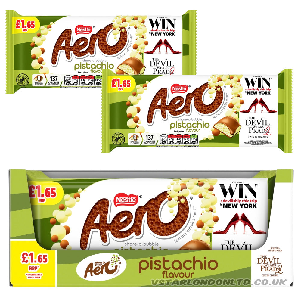 Aero Pistachio Milk Chocolate Sharing Bar 90g PMP (7 & 15 Bars)