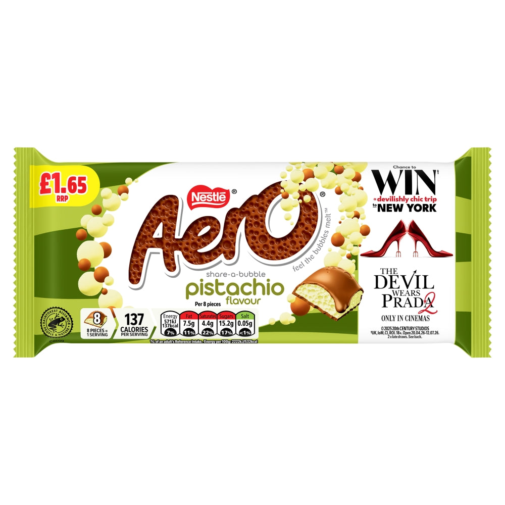 Aero Pistachio Milk Chocolate Sharing Bar 90g PMP (7 & 15 Bars)
