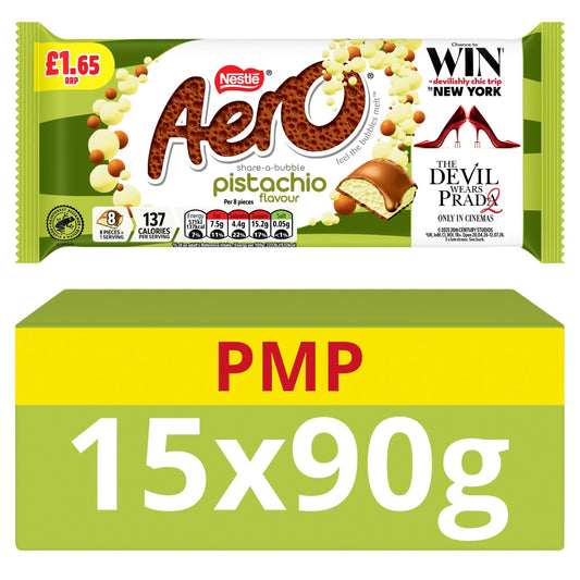 Aero Pistachio Milk Chocolate Sharing Bar 90g PMP (7 & 15 Bars)