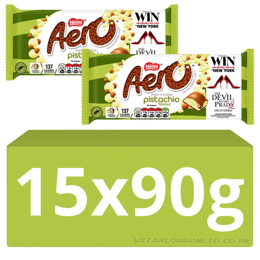 Aero Pistachio Flavour Milk Chocolate Sharing Bar 90g (5, 10 & 15 Bars)