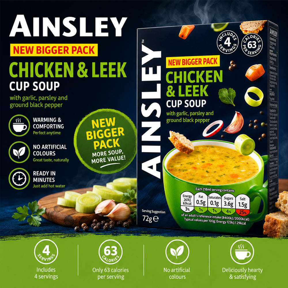Ainsley Harriott Chicken & Leek Cup Soup 4 Pack (Case of 8)