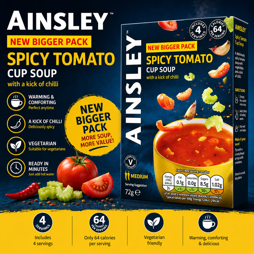 Ainsley Harriott Spicy Tomato Cup Soup 4 Pack (Case of 8)