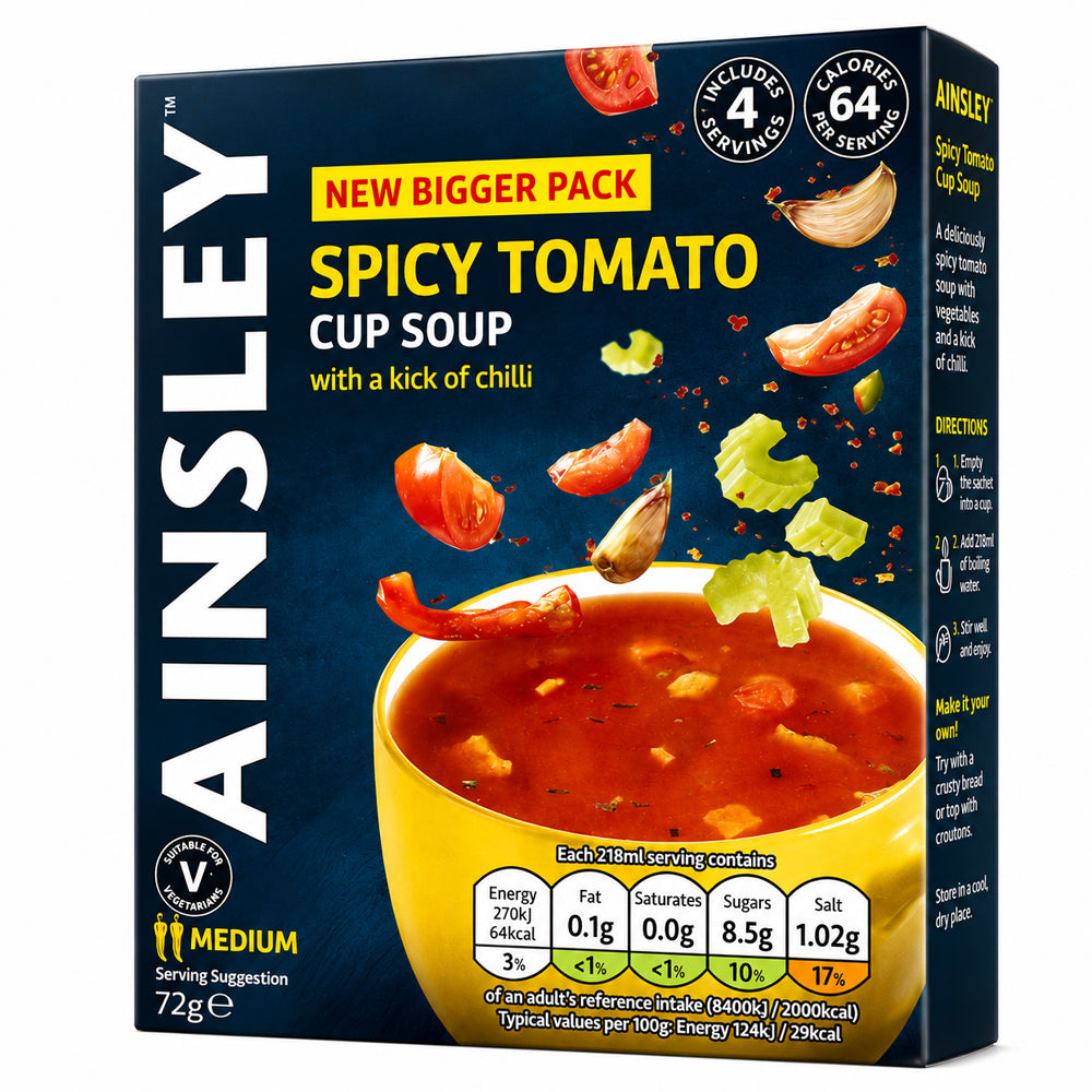 Ainsley Harriott Spicy Tomato Cup Soup 4 Pack (Case of 8)