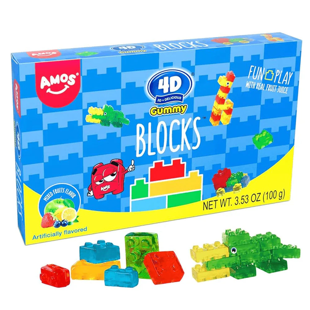 Amos 4D Gummy Blocks Theatre Box 100g (6 & 12 Count)