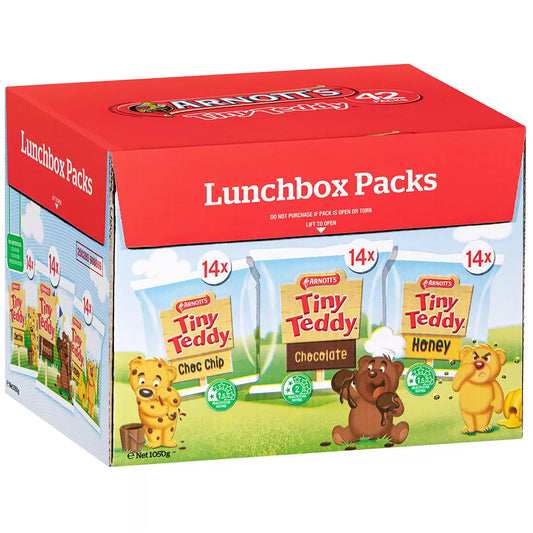 Arnott’s Tiny Teddy Biscuits Variety Pack 1050g – Choc Chip, Chocolate & Honey