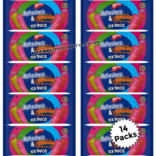 Barratt Refreshers & Wham Ice Duos 640ml Ice Pops (8 × 80ml) – 7 or 14 Packs