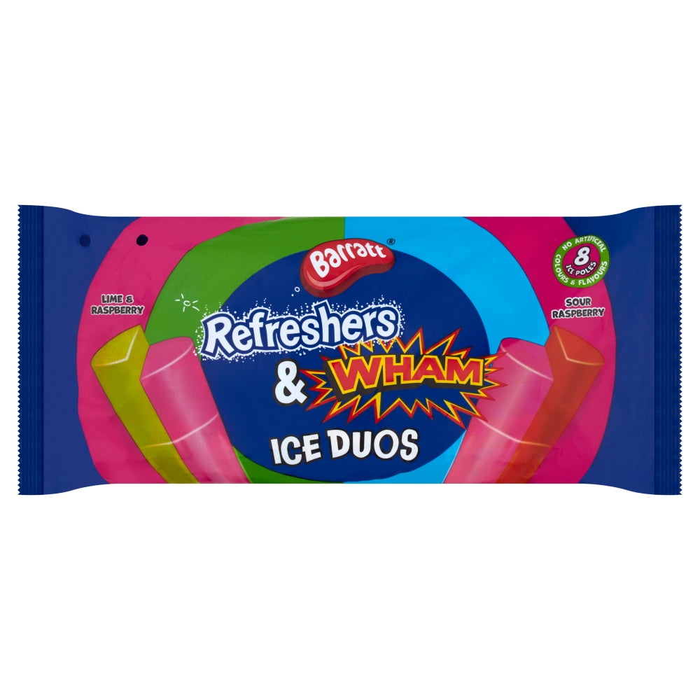 Barratt Refreshers & Wham Ice Duos 640ml Ice Pops (8 × 80ml) – 7 or 14 Packs