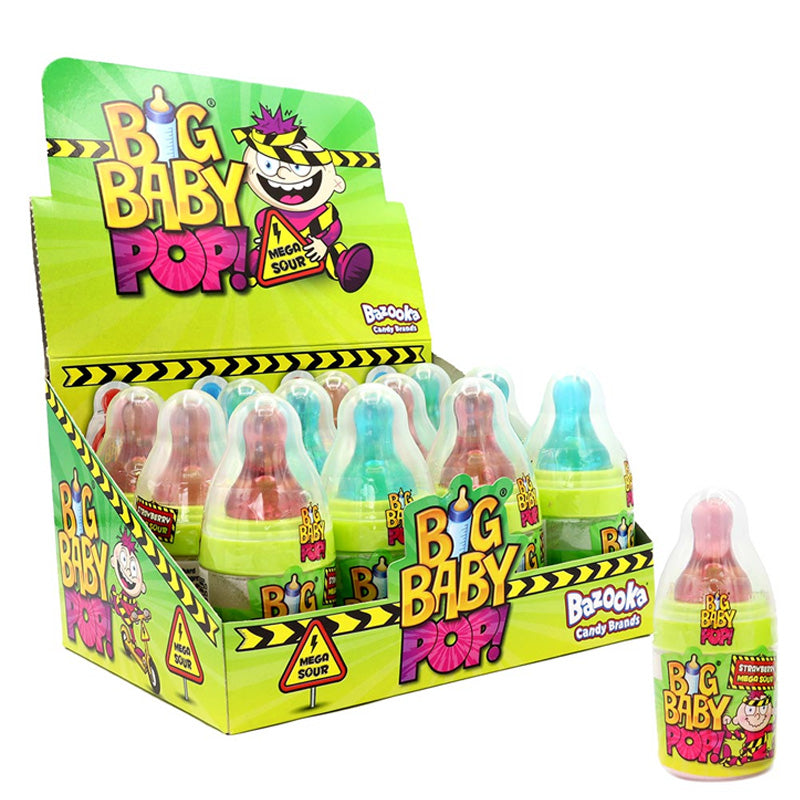 Bazooka Big Baby Pop Favourites Sour 32g x 12 Bottles Novelty Lollipops