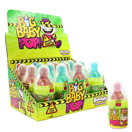 Bazooka Big Baby Pop Favourites Sour 32g x 12 Bottles Novelty Lollipops
