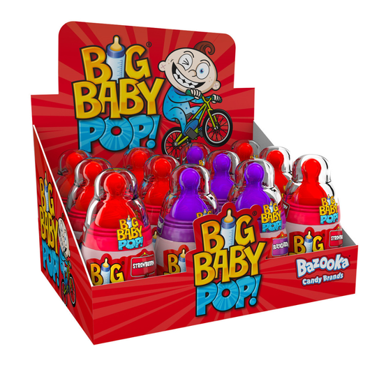 Bazooka Big Baby Pop Strawberry & Blackcurrant 32g (Box of 12)
