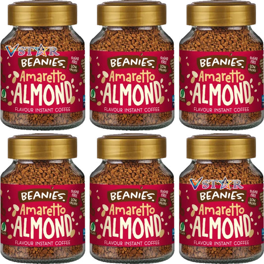 Beanies Amaretto Almond Flavoured Instant Coffee Jars 6x50g