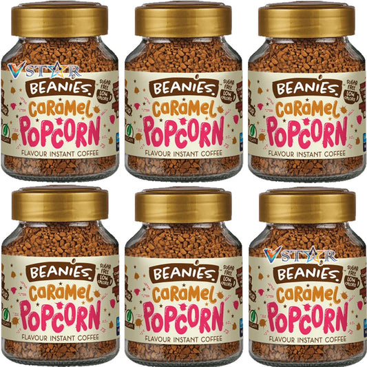 Beanies Caramel Popcorn Flavoured Instant Coffee Jars 6x50g
