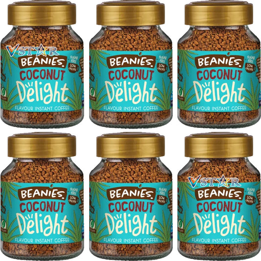 Beanies Coconut Delight Flavoured Instant Coffee Jars 6x50g