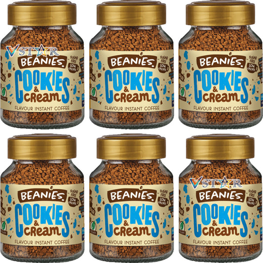 Beanies Cookies & Cream Flavoured Instant Coffee Jars 6x50g