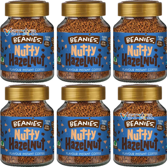 Beanies Nutty Hazelnut Flavoured Instant Coffee Jars 6x50g