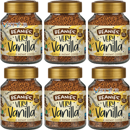 Beanies Very Vanilla Flavoured Instant Coffee Jars 6x50g