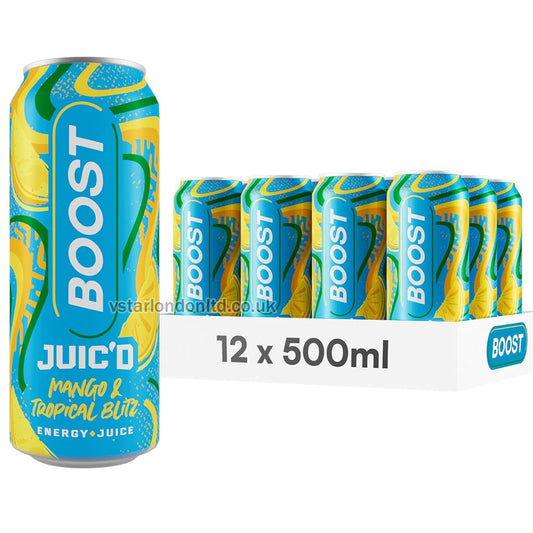 Boost Energy Juic'd Mango & Tropical Blitz Drink 500ml (Pack of 12)